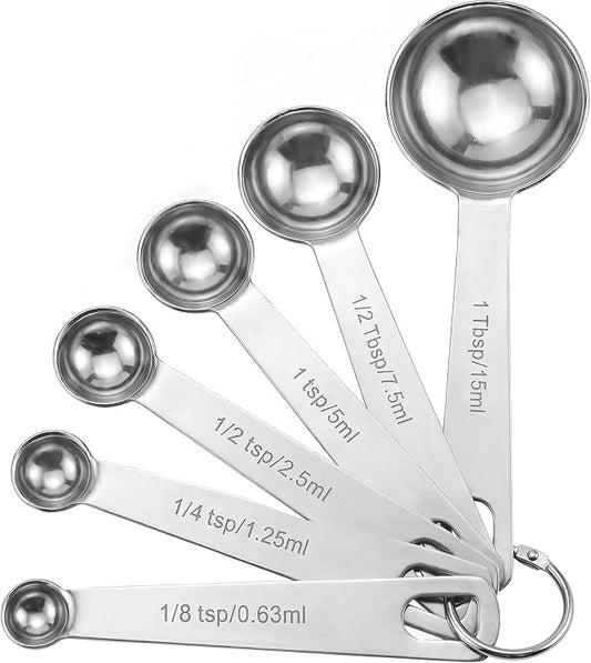 Measuring Spoons, Premium Heavy Duty Stainless Steel Measuring Spoons Cups Set, Small Tablespoon with Metric and US Measurements, Set of 6 for Measuring Dry and Liquid Ingredients