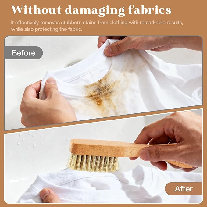 3 Pcs Wooden Laundry Stain Brush Stain Remover Dauber Brushes with Square Head Boar Bristle Small Stain Brush for Clothes for Scrubbing Stains from Furniture Fabric Leather(3 Pcs H)