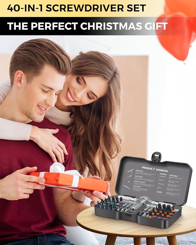 LIFEGOO Ratchet Screwdriver Set: 40 in 1 Magnetic Screwdriver Sets, DIY Combination Flexible Shaft Precision Screwdriver Kit with S2 Steel Bits for Electronics & Furniture Assembly, Bicycle Tools