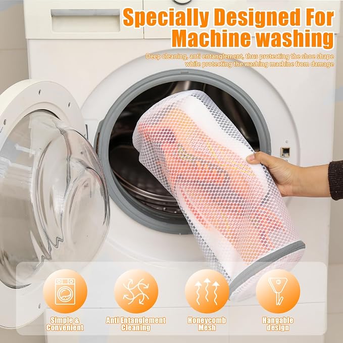 Shoe Washing Machine Bag, Mesh Laundry Bags for Sneaker, 7x15, 2Pcs | Shoe Bag for Washing Machine, Tennis, in Washer and Dryer, for Footwear, Trainers, Slippers, Prevent Tangling, Grey Zipper