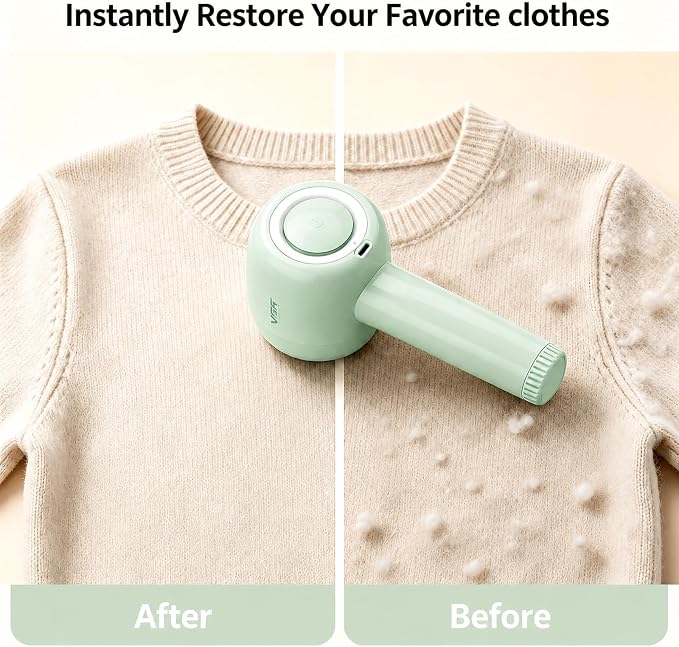 VGR 813 Rechargeable Fabric Shaver,6-Blade Lint Remover,Green | Cordless Clothes Lint Remover for Sweaters, Blankets, Couch, at home or while traveling