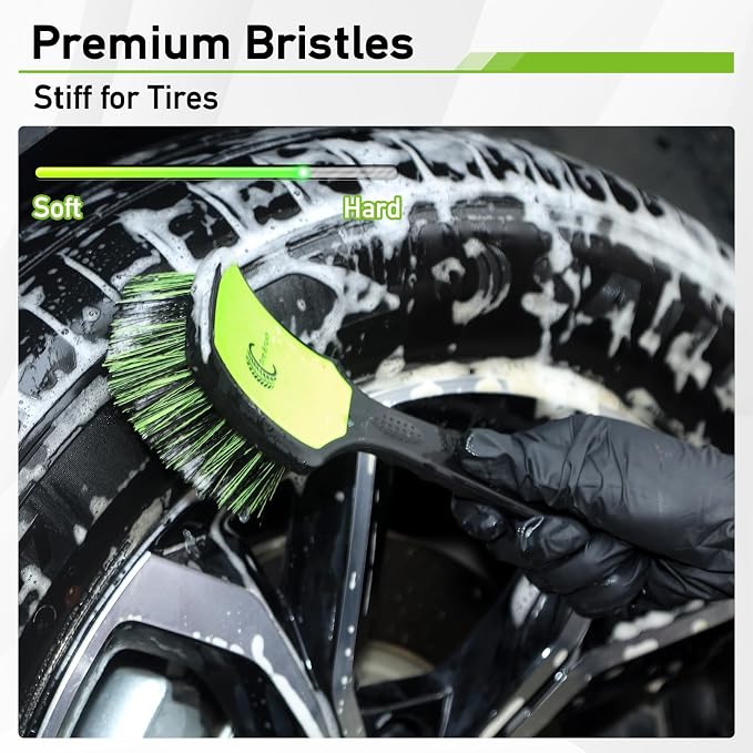 MVEQRRN 9PCS Car Detailing Brush Set, Boar Hair Detailing Brushes,Car Detailing Wheel Kit (Green) | Ultra Soft No Scratch, Car Dust Brush,Car Detailing Brushes Kit, Detail Brushes Car Detailing for Interior Exterior