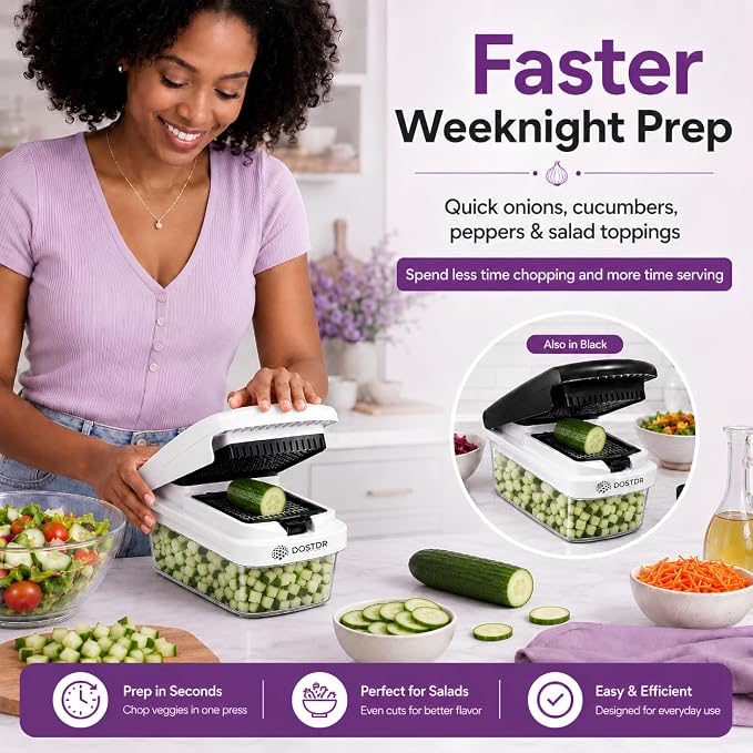 Compact Premium Vegetable Chopper, Mandoline Slicer, Veggie Chopper Food Chopper Container, Vegetable Cutter, Onion Salad Vegetable Chopper, Fruit Slicer, Shredding (Black & White)