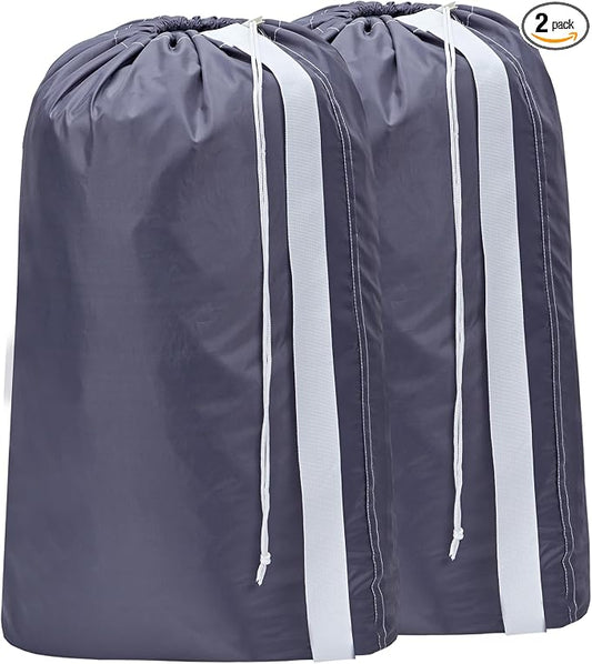 HOMEST 2pack XL Laundry Bag with Strap, Clothes Organizer for Dorm & Travel | Heavy-duty nylon material supports bulky garments and daily transport between baskets and storage areas, Grey