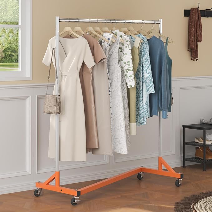 VEVOR Z Rack, Industrial Grade Z Base Garment Rack, Rolling Sturdy Steel Z Base Clothing Rack with Lockable Casters, for Home Clothing Store Display Orange (3 Sets) | for Home Clothing Store Display, 3 Packs, Space-Saving Storage, Quick Assembly, with ...