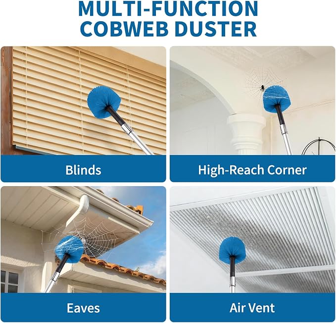 Cobweb Duster with Extension Pole, Dense Soft Bristles & Efficient Dust Removal, High Reach Cleaning 5-20FT Adjustable to 26FT, Indoor Outdoor for Ceilings/Corners/Fans