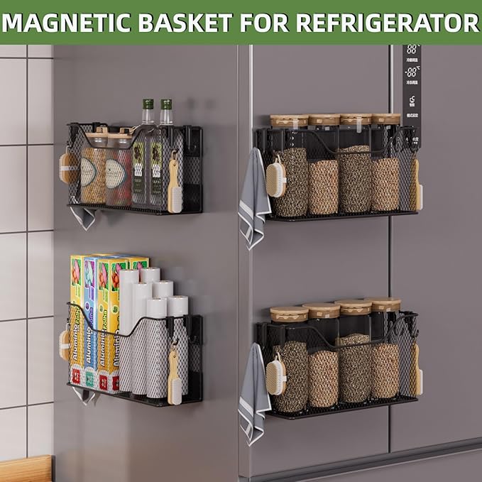 Magnetic Baskets Shelf Bins Organizer Holder Storage Rack Containers for Fridge, Whiteboard, Locker - Home Kitchen Laundry Office School