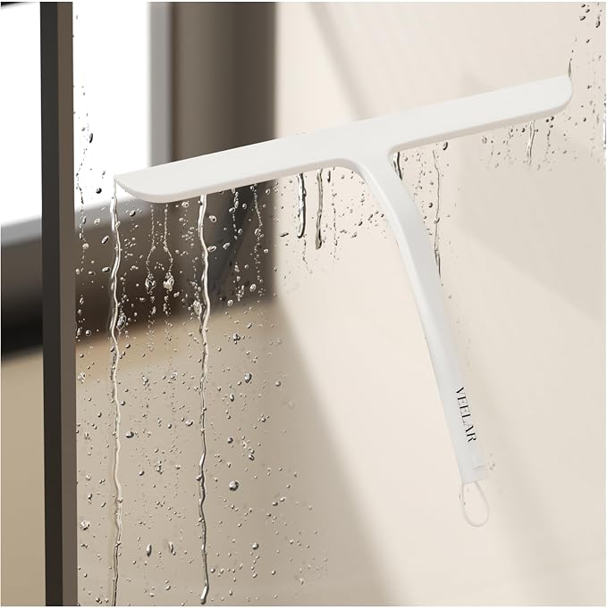 Shower Squeegee for Shower Glass, Bathroom Glass Cleaning Tool with Hook Mount, Squeegee for Glass Doors, Window Cleaning, Tile Shower Walls (White)