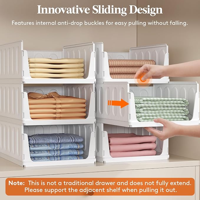 Lifewit 8 Pack Stackable Closet Organizers and Storage Basket for Clothes, Plastic Sweater Storage Bins for Wardrobe, Multifunctional Pants Organizer for RV, Pantry, Kitchen, Dorm, 16.5" Depth