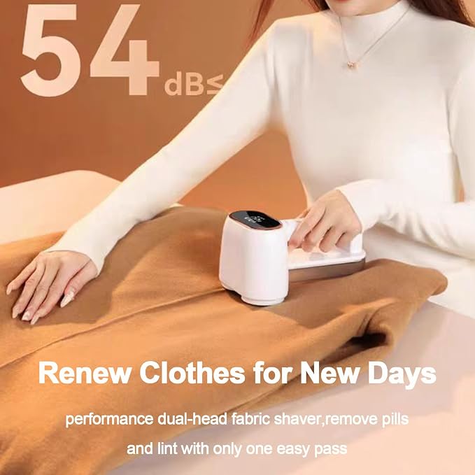 Dual-Head Fabric Shaver and Lint Remover, Rechargeable Sweater Shaver with LED Display, 6 Stainless Steel Blades & 3 Speed Lint Shaver, Electric Defuzzer for Clothes, Pills, Couch, Furniture