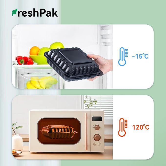 55-Pack 8x8 34oz Meal Prep Containers - Shrink Wrap Ready to Use | Heavy Duty Clamshell To-Go Boxes | BPA-Free & Stackable | Microwave, Freezer & Dishwasher Safe for Leftovers, Catering