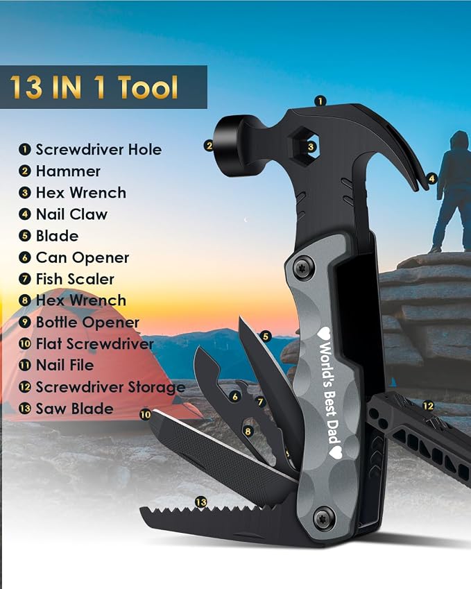 Mens Gifts Camping Tools Gadgets, Multitool Hammer Gift for Dad Boyfriend | Christmas Stockings Stuffers Gifts for Men Dad, Camping Outdoor Gadgets, Unique Idea Present for Women Adult Birthday Holiday