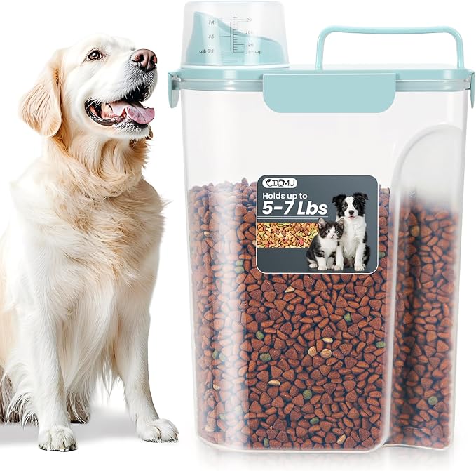 Dog Cat Food Storage Container, Pet Food Pourable Container Airtight with Large Spout & Cup, BPA-Free Plastic Food Dispenser for Pet Food, Bird Seed, Rice, Flour (Light Blue, 5L)