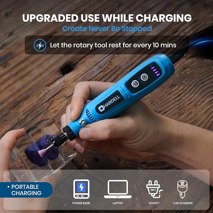 HARDELL Mini Cordless Rotary Tool 4V, 5-Speed 42pcs DIY Craft Tool Kit | Comfortable grip , Lightweight , Low noise, Suit for kids, DIY Cutting, Sanding, Polishing, Drilling, Engraving