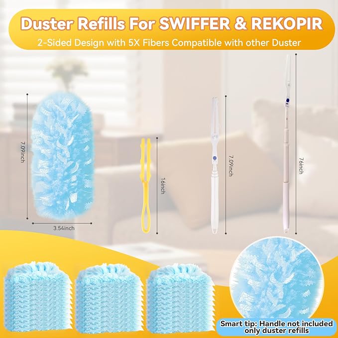 Tiumso 60 Count Duster Refills Dusters for Cleaning Compatible with Swiffer | 360° Heavy Duty Microfiber, 5X Electrostatic Dust Capture, Ideal for Furniture, Corners & Ceiling Fans, Refills Only