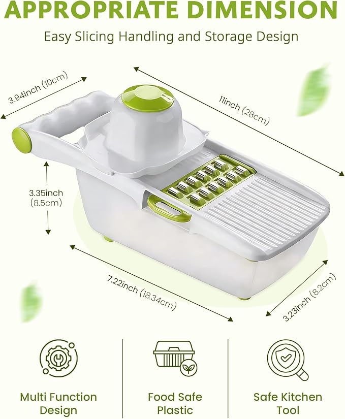 ADOV Mandoline Slicer for Kitchen, Adjustable Mandoline Food Slicer, Vegetable Slicer for Potato, Onion, Cucumber, Veggie Slicer, Multifunctional Vegetable Chopper with Container, Essential Kitchen
