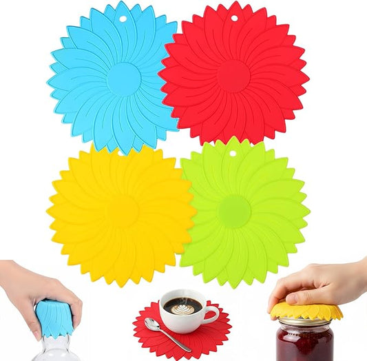 4 Pack Silicone Jar Opener Gripper Pads, Non-Slip Grippers for Opening Jars, Easy-Twist Jar Openers for Weak Hands and Seniors, Dishwasher Safe, Heat Resistant (Vibrant Colors)