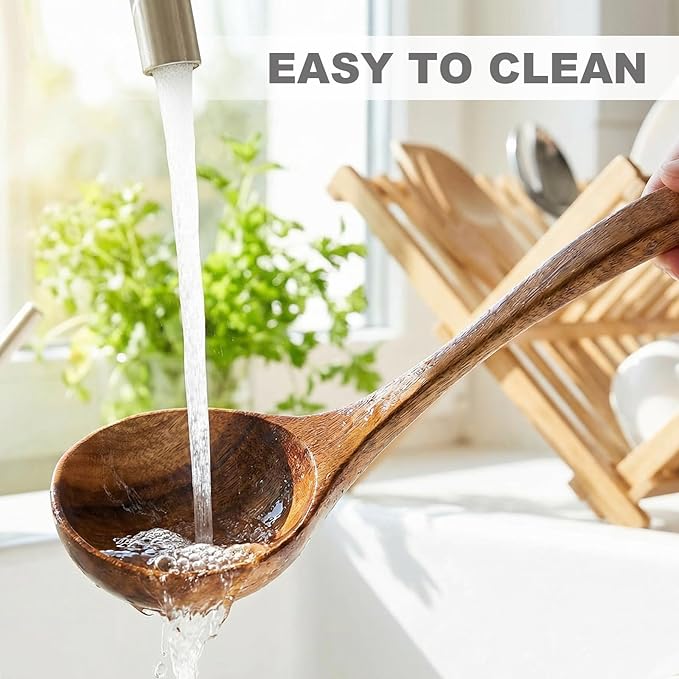 Wooden Small Ladle, Non-Toxic Non-Scratch Natural Acacia Wood Serving Spoon for Gravy, Sauces & Porridge, Ideal for Home Dining, Buffets & Daily Meals, 7.48 Inch