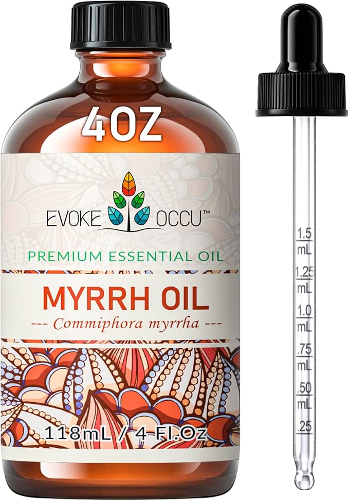 EVOKE OCCU Myrrh Essential Oil for Skin, Massage & Diffuser | Blending with Skin Creams & Massage Oil Blends, Creating Soft Home Fragrance Atmosphere – 118mL / 4 fl oz