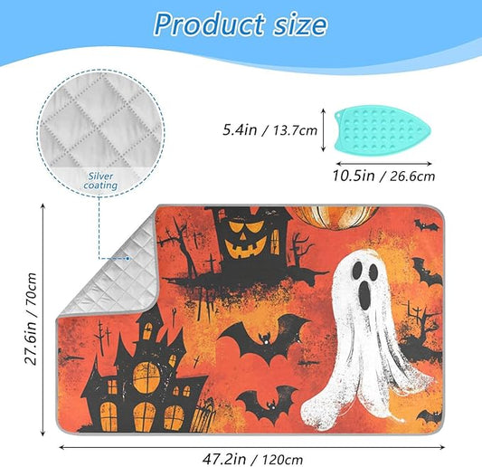 Ironing Mat Pad for Table Portable Travel Iron Blanket Ironing Board Covers Pressing Mat Heat Press Pads 27.6x47.2 Inches Red Halloween Castle Ghost Pumpkin36