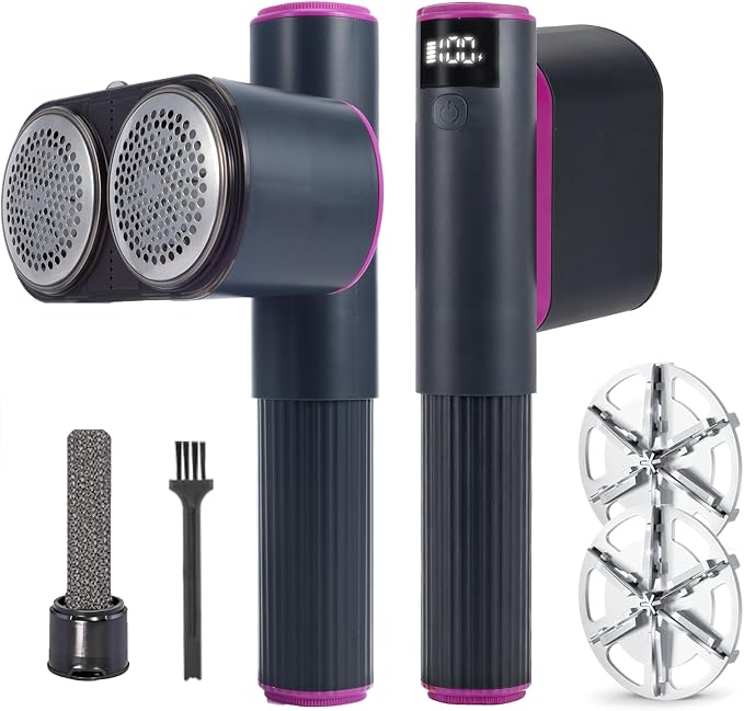 Fabric Shaver, 2-in-1 Rechargeable Lint Shaver with Dual Shaving Heads, Digital LED Display, 6-Leaf Blades, 2-Speed Sweater Shaver to Remove Pilling & Fuzz from Clothes, Furniture, Couch
