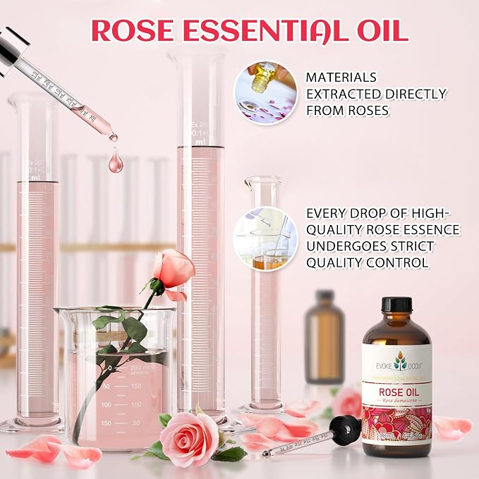 EVOKE OCCU Rose Essential Oil for Skin, Body Care & Perfume for Women | Enhances Relaxation in Bedroom, Spa, Yoga Studio, Suitable for All Seasons and Daily Applications - 118ml / 4 fl oz