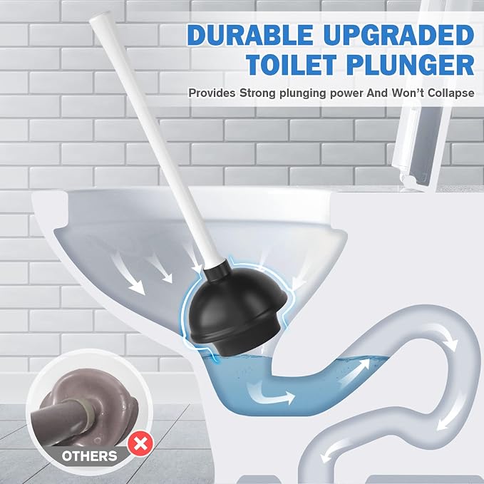 TRENTI Toilet Plunger and Brush with Holder, Bowl Brush and Heavy Duty Toilet Plunger Set for 5.7-inch Toilet Drain, 2-in-1 Bathroom Cleaning Combo with Modern Caddy Stand (White) | Toilet Plunger and Brush with Holder, Bowl Brush and Heavy Duty Toilet...