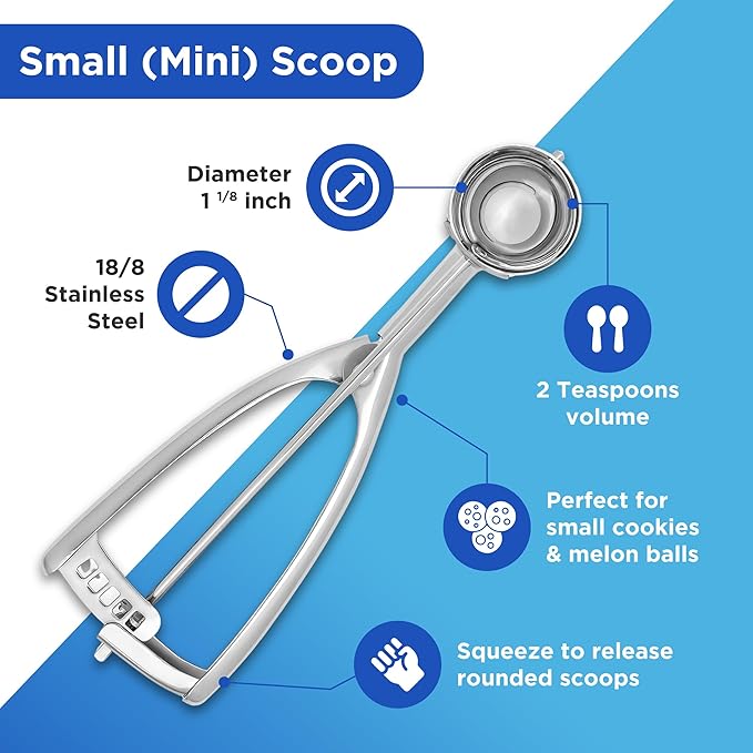 Jenaluca Melon Baller - Mini Cookie Scoop,Cupcake,Cookie Dough Scoop, Disher, Tablespoon Scooper, Baking - 18/8 Stainless Steel (Gift Pack, Small)