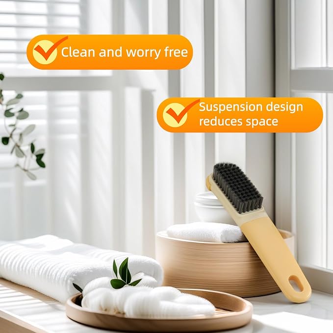 Ergonomic Clothes Soft Bristle Laundry Brush, Milk Yellow, ABS+PBT Material, Hanging Design, Portable Hand-Held Cleaning Tool with Comfortable Grip for Garments, Shoes, Household (Yellow, S)