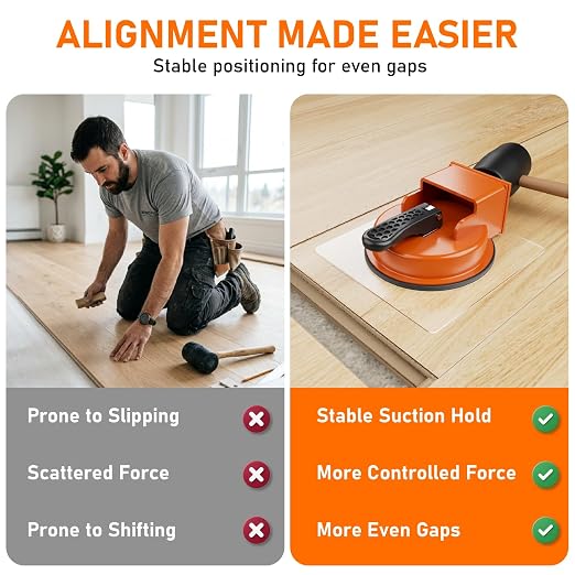 Floor Gap Fixer Tool with 5pcs Sticky Pads, Heavy Duty Laminate Flooring Repair Tool with Enhanced Vacuum Suction Cup, Professional Plank Puller for Smooth Surface Wood Tile Hardwood Floor Gaps