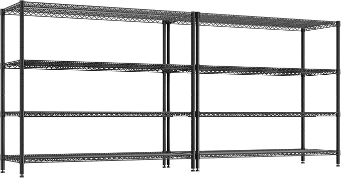 REIBII Storage Shelves, 2560LBS Heavy Duty&Adjustable Height for Garage | 55.5" W Shelf Space Saving, 4 Tier Freestanding, Powder Coated, Anti-Tipping Device, Moisture Resistant, 2-set for Basement