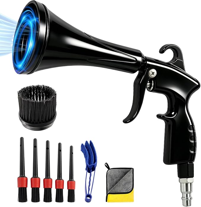 Tornado Air Blow Gun Kit, High Pressure Pneumatic Air Duster for Car Detailing, Metal Nozzle Car Cleaning Gun with Multi-Accessory Cleaning Kit for Interior, Engine and Workshop Cleaning