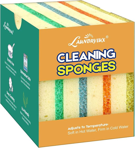 LAUNDRYLUX Scrub Sponge, Dual-Sided Temperature-Responsive Scrubber - Non-Scratch - Multipurpose Dish Sponges for Kitchens, Bathrooms, and Outdoor Use - 8 Pack