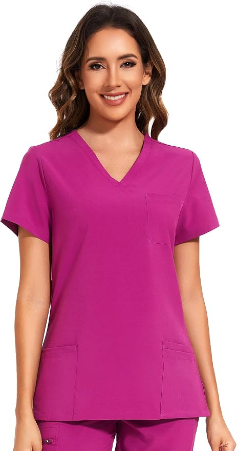 Scrubs Tops for Woman - Soft Stretch, V-Neck Tops | 3 Pockets, Side Split Design, Short Sleeve, Breathable & Lightweight Nursing Shirt, Easy-Care Fabric for All-Day Comfort