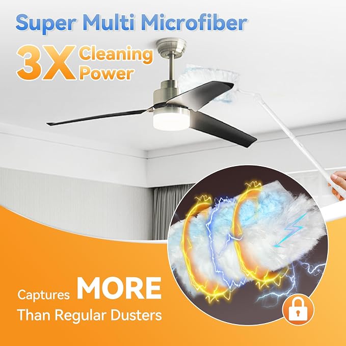 60 Pack Dusters Refills Compatible with Swiffer Duster Handle Models, 180° | One Sided Duster Refills for Short and Extendable Handles, Desktop Dust Cleaning Tool, 1 Extendable Handle + 1 Short Handle