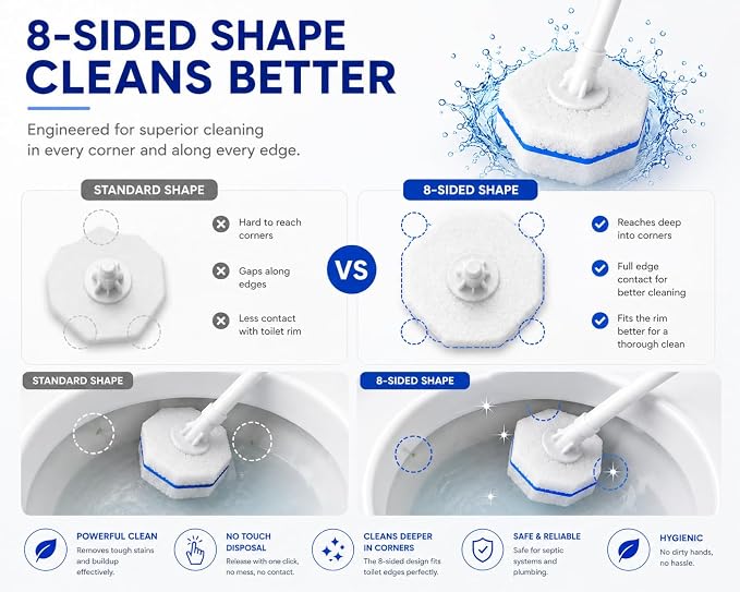 Toilet Wand Refills 60 Count – Disposable Toilet Bowl Cleaner Brush Heads, Fits Most Standard Toilet Wand Handles, No-Touch Replacement Sponge Pads, Hygienic Toilet Cleaning Heads