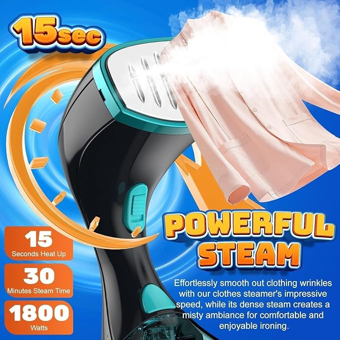 Steamer for Clothes, 1800W Handheld Clothes Steamer for Quick Wrinkle Removal with 15s Fast Heat-Up, 3 Steam Modes, 300ml Tank, Portable Garment Steamer with Brush & Glove for Home, Travel, Office