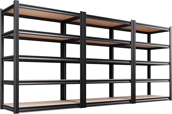 3 Pack Garage Shelving Heavy Duty Storage Shelves, Metal Adjustable Shelving Unit, Utility Garage Organizer Shelf for Basement, Pantry, Kitchen, Warehouse, 71.2" Hx45.6 Wx17.7 D, Black