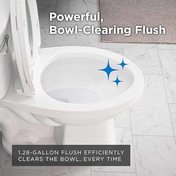 Gerber Viper Force Elongated Two-Piece Toilet with 12-in Rough-in, ADA Compliant Chair Height, High Efficiency 1.28 GPF, Soft-Close Seat and Install Kit with Wax Ring Included, White, GRS48352