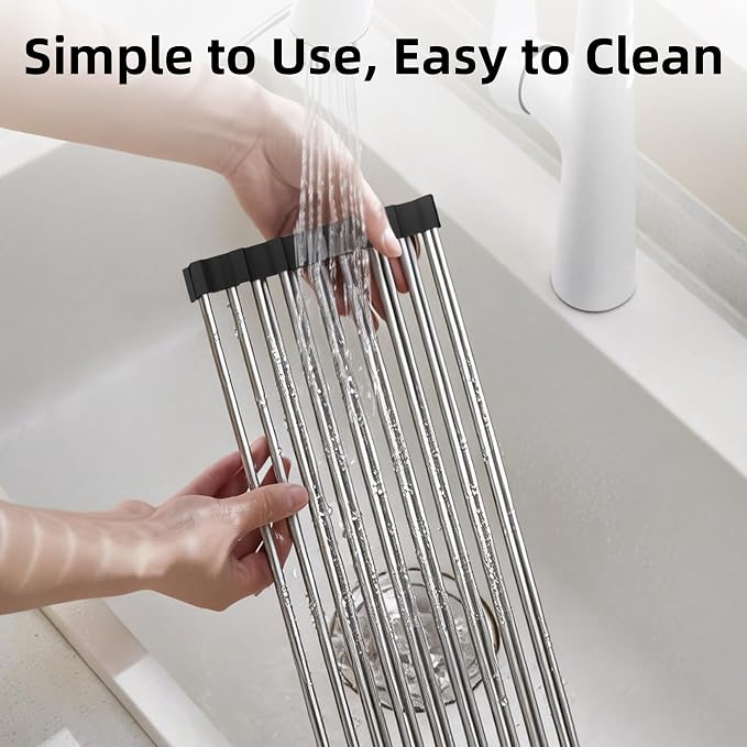 Dish Drying Rack, Roll Up Dish Drying Rack Over The Sink, 17" x 15.7", Dish Racks for Kitchen Counter, Black