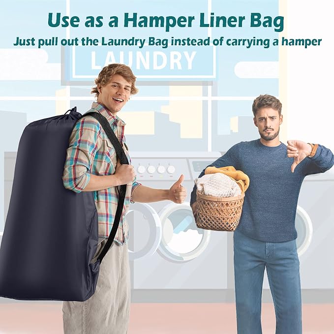 Coomee Heavy Duty Laundry Bag, 2 Pack XL Nylon Laundry Bags with Straps | Extra Large Laundry Bags, Drawstring Closure, Washable Large Dirty Clothes Organizer, Travel Bag Fits a Laundry Hamper