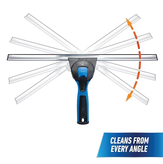 Unger Professional Connect and Clean 18” Swivel Window and Glass Cleaning Squeegee with EZ Change, Large Surfaces with Streak-Free Results, Swiveling Head for Corners and Edges, Rubber Replacement