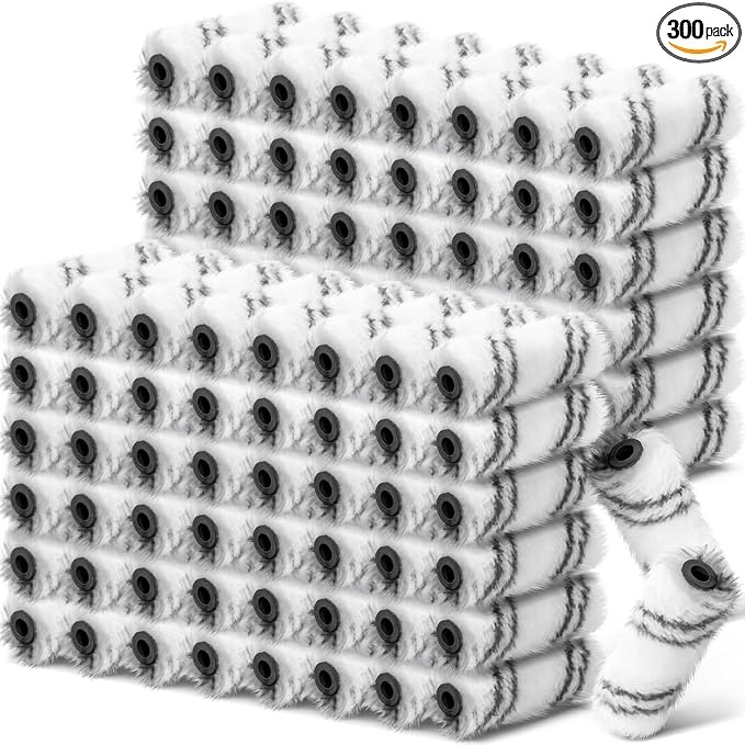 Leumoi 300 Pcs 4 Inch Mini Paint Roller Cover 1/2" Nap Small Microfiber Roller Covers Home Repair Tools House Household Supplies Kit (Gray, White)
