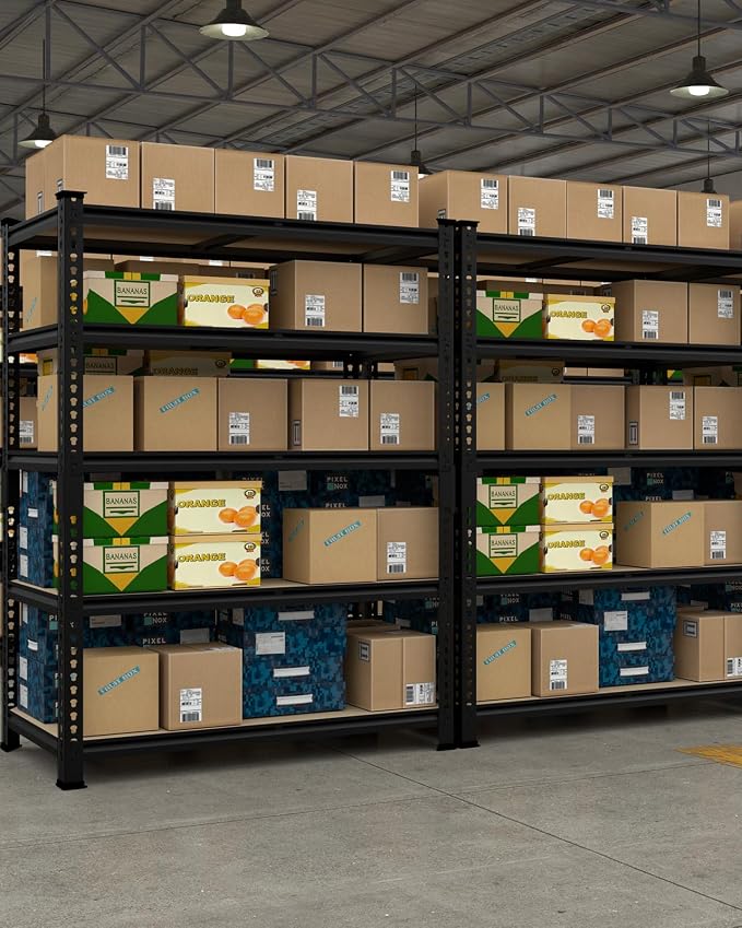 PrimeZone 35.5" x 12" x 72" Heavy Duty Storage Shelves - 5 Tier Adjustable Garage Storage Shelving, Metal Storage Utility Rack Shelf Unit for Warehouse Pantry Closet Kitchen, Black, 2 Pack