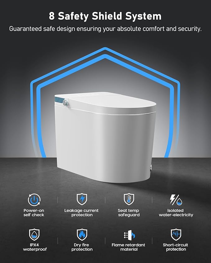 Smart Toilet with Bidet Built-in: Toilet Bidet with Dryer, Child Seat, 4 Wash Modes, One Piece Toilet with Heated Seat, Foam, Dual Flush, UV-C Night Light, Remote, Foot Sensor, Auto Flush Lid&Seat