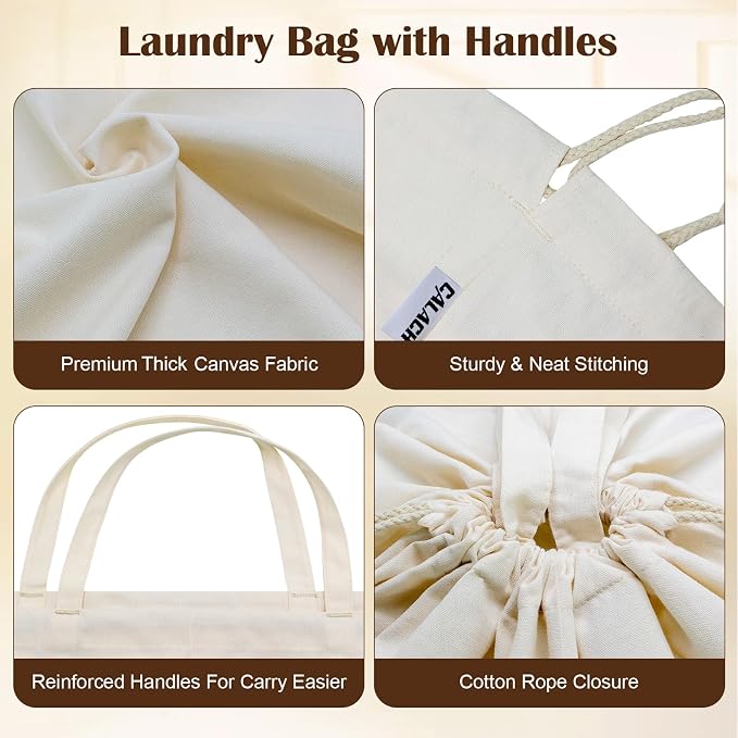 Canvas Laundry Bags with Handles & Square Base 16"Wx16"Depth x27.6"H,Beige | Extra Large Heavy Duty Laundry Basket Hamper Liner Replacement, Washable Drawstring Dirty Clothes Bag Canvas Storage Sack