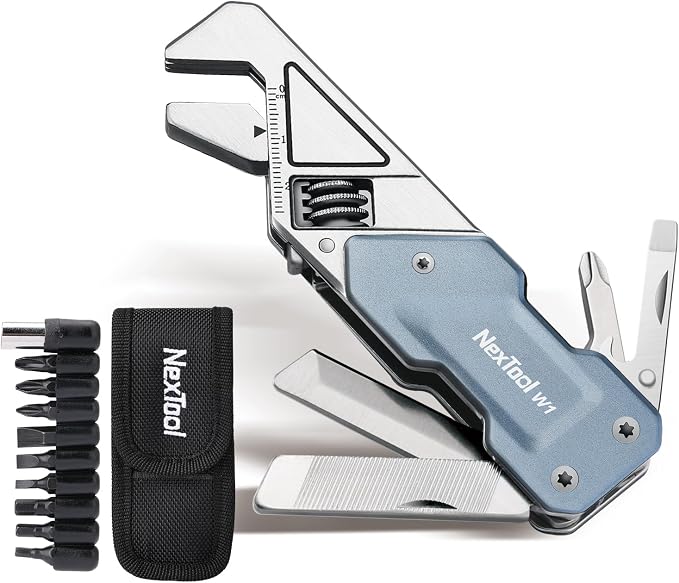 NexTool W1 Adjustable Wrench Multitool, 6-in-1 EDC Screwdriver Tool | Wide Jaw Opening, 9 pack bits set, Durable Stainless Steel, Portable with Nylon Sheath for Cycling, Outdoor, Repairs