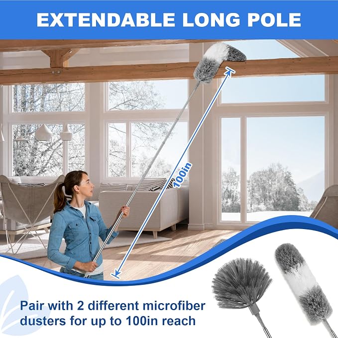 Dusters for Cleaning,Cobweb Duster Feather Duster with Extension Pole | Bendable Head Dusters for Cleaning Ceiling Fan, High Ceiling, Blinds, Furniture
