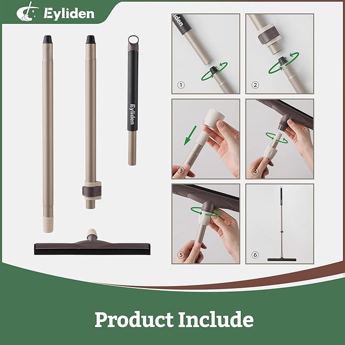 Eyliden Floor Squeegee for Water Removal, 17" EVA Dual-Layer Blade Dries Floors in One Pass, Long Handle, Scratch-Free Water Sweeper for Kitchen, Bathroom, Tile & Hardwood Floors