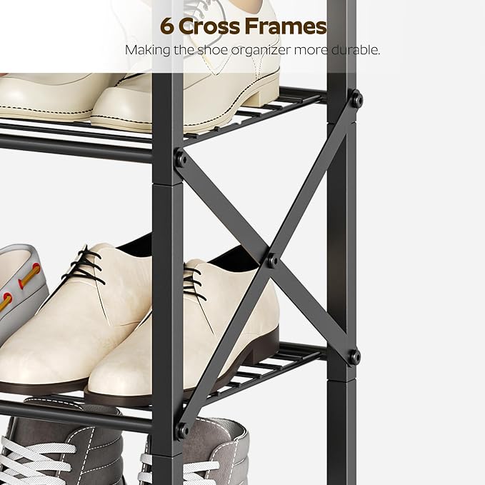 YATINEY 8 Tier Shoe Rack, Shoe Storage Organizer, Large Capacity Shoe Shelf Holds 32 Pairs of Shoes, Sturdy and Stable, for Entryway, Hallway, Closet, Dorm Room, Greige and Black SS08BG
